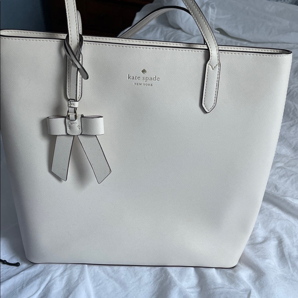 Kate Spade Cream Tote Bag with Bow Accent